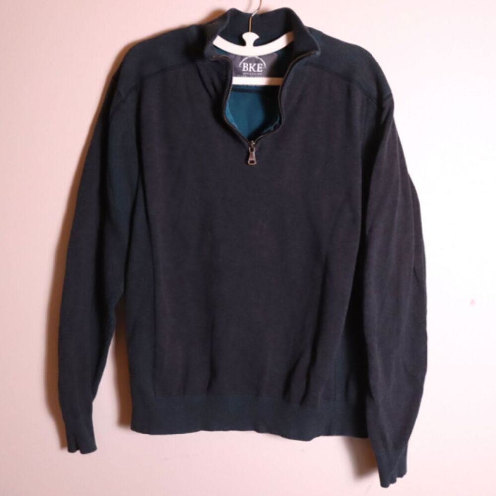 BKE Mens Quarter Zip Pullover Large Blue Teal Mock Neck